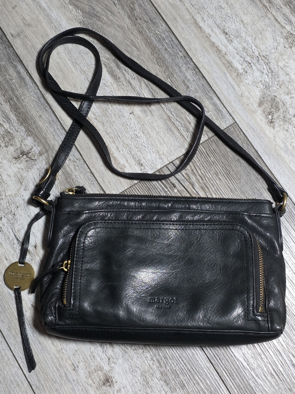 Margot New York Molly Black Leather Crossbody Purse